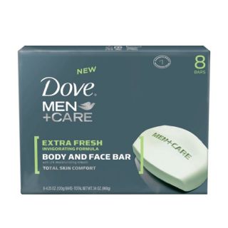 Dove Men + Extra Fresh Body and & Face Bath Bar, 8 Count (4 Oz Ounce