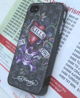 Ed Hardy Black Skeleton Leather Hard Case Cover for iPhone 4 4G 4S