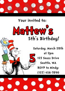 Dr Seuss Birthday Party Invitation You Print