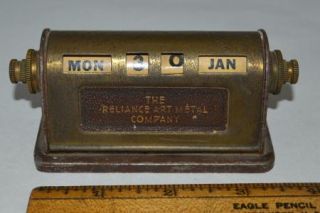 Vintage Advertising Brass Desk Perpetual Calendar Reliance Art Metal