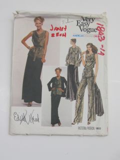 Vtg Vogue Designer Edith Head Dress Pants Pattern 14