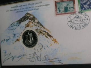 FIRST DAY COVER SIGNED SIR EDMUND HILLARY TENZING NORGAY. STERLING