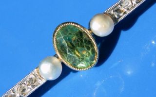 Antique French Platinum Demantiod Garnet Pearl Diamond Art Deco Brooch