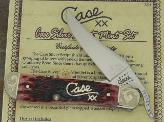 Case XX Mint Set 2001 082 250 Silver Script Scrolled Bolsters Knife