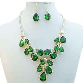 Elegant Lots Drop Necklace Earring Set Green Rhinestone Crystal
