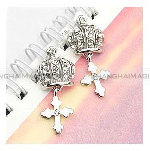  Stereoscopic Crown Cross Diamond Ear Pin Earring FAEAR151
