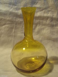 Yellow Amber Opalescent Top Decanter Vase Blown Glass