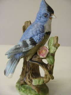 Ceramic Blue Jay Bird on Branch Animal Figurine