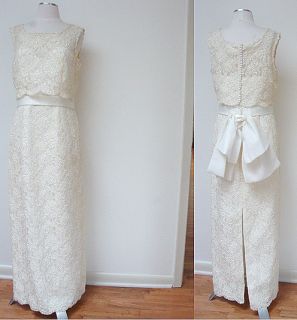 VINTAGE LADY ELEANOR LACE PEARL BEAD IVORY LINED WEDDING DRESS GOWN