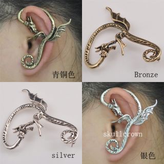  Metal Curve Dragon Stud Ear Cuff Wrap Earring Jewelry Free SHIP