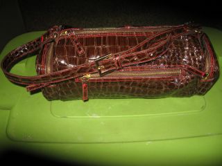 Bath and Body Works Brown Patent Reptile Design Duffle Bag Purse Tote