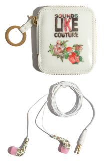  Couture Pink Floral  MP4 Pouch Headphones Earbuds Keychain Keyfob
