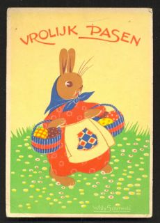 Easter Rabbit Basket with Eggs Willy Schermerle 40s