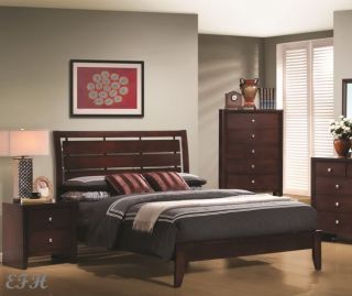  MERLOT CHERRY FINISH WOOD QUEEN OR EASTERN KING LOW PROFILE BED