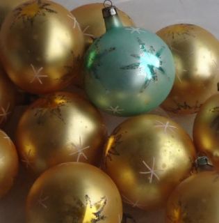 Vintage Blown Glass Fantasia Poland Christmas Ornaments Gold Space Age