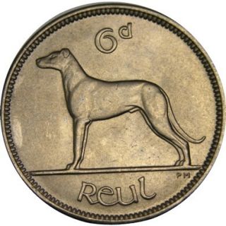 Elf Ireland 6 Pence 1955 UNC Dog Wolfhound