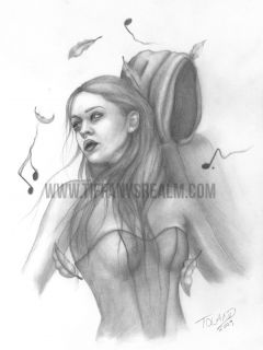 Fantasy Fairy Original Pencil Drawing Art Painting Ghost Dark Goth