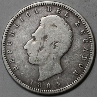 1884 Ecuador RARE 20K Minted Silver 1 2 Sucre Elusive 1 Year Heaton