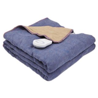 Sunbeam Blue Beige Fleece Throw Electric Heated Blanket