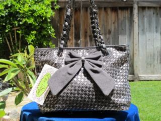 New Elise Hope Basket Weave Bow Handbag Tote Purse Large Metallic