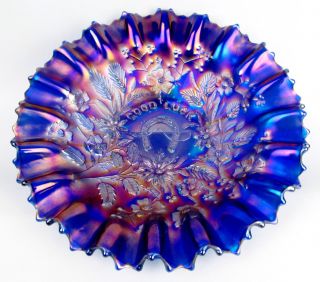  by NORTHWOOD ~ ELECTRIC BLUE CARNIVAL GLASS PIE CRUST EDGE BOWL ~ MINT