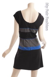 BCBG Max Azria Short Sleeve Black Gray Blue Color Block Shift Dress