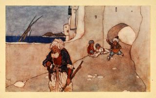 1907 Tipped in Print Edmund Dulac Old Man Arabian Nights 1001 Persian
