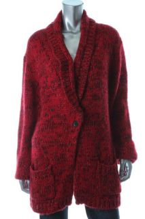 Ellen Tracy New Red Marled Long Sleeve One Button Loopy Cardigan