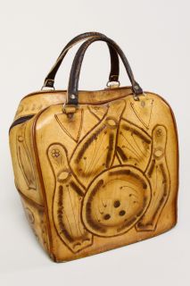 Vintage Hand Tooled Distressed Leather Bowling Bag Vtg 70s Mexican