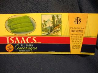 Isaacs Brand All Green Asparagus. Original can label. Ellendale