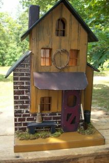 Primitive Folk Art Mustard Brick Farmhouse Birdhouse Cabin Train