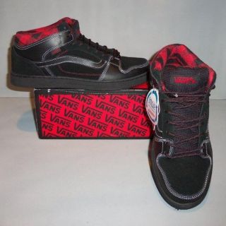 Vans Mens Edgemont Black Red Plaid Mid Skate Shoes Sizes New