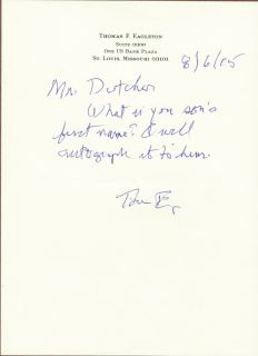 Thomas E Eagleton US Senator Autograph Letter Signed
