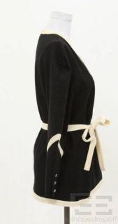 Emanuel Ungaro Vintage Black & Cream Belted V Neck Top Size 12