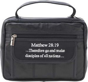 Solid Black Genuine Leather Bible Cover, Unisex Zippered Large Book