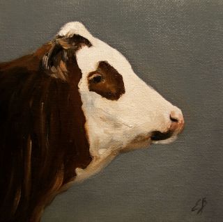 Elizabeth Barrett Original Oil Painting Portrait Farm Animal COW