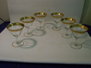 Six Antique Vintage Moser Gold Rimmed Wine Glasses
