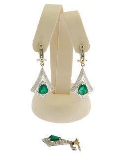  12a 4p eastern estate 14k wg ladies diamond emerald deco earrings
