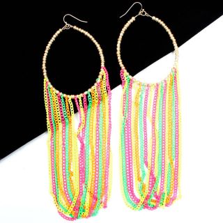  Beach Fashion Gold Neon Multicolor Long Dangle Earrings Jewelry