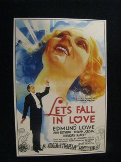 LETS FALL IN LOVE 1933 ANN SOTHERN / EDMUND LOWE ~ MOVIE POSTER