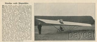 1904 Vintage Print Article Emil Von Nemethy Arad New Aircraft
