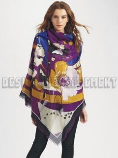 EMILIO PUCCI violet PAPAVERI 100% wool 50 scarf PASHMINA shawl NWT