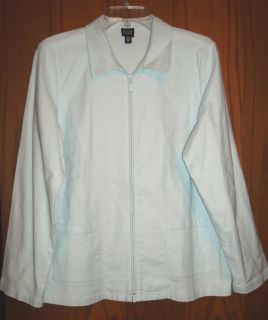 Eileen Fisher Raindrop Light Blue Textured Cotton Stretch Zip Front