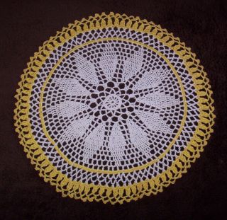  Vintage Hand Crocheted Doily Yellow White Round 15