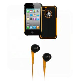 Empire Orange Armor Dual Case Cover Stereo Earbuds for Apple iPhone 4
