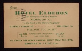 1940 Hotel Elberon Rates Ludy $1 Room Atlantic City NJ
