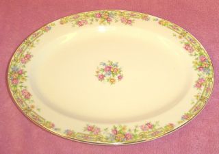 Edwin M Knowles China Semi Vitreous Multi Floral Bouquet Oval Platter