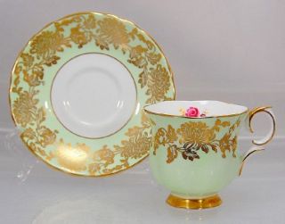 Crown Staffordshire Mint Green Rose Gold Cup Saucer Set
