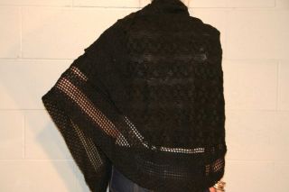 Vtg 70s New Black Knit Woven Shawl Wrap Cape Coat Boho Hippie Goth