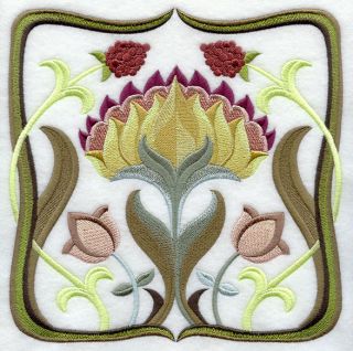 Floral Square 2 Machine Embroidered Quilt Block Azeb